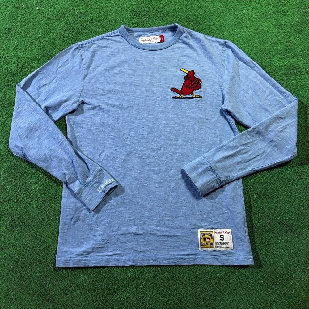 Mitchell & Ness St Louis Cardinals Men’s Small S Long Sleeve Shirt Blue Slub
